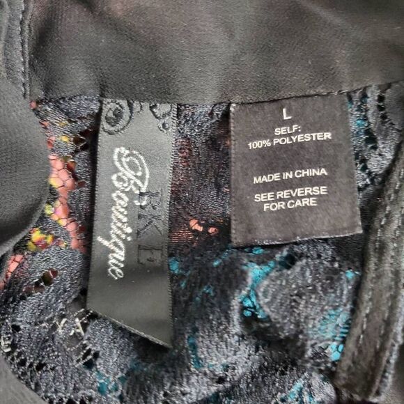 BKE Boutique Black Sheer Lace Trim High-Low Sleeveless Blouse – Size L - Picture 7 of 8